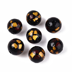 Оранжевый Handmade стеклянные бусины Lampwork фольги, круглые, оранжевые, 11.5~12.5 мм, отверстие : 1.2~1.8 мм