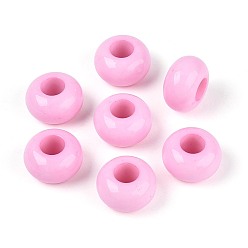 Бледно-Розовый Непрозрачный акрил европейского бисера, рондель, розовый жемчуг, 14x8 мм, отверстие : 5.5 мм, Около 555 шт / 500 г