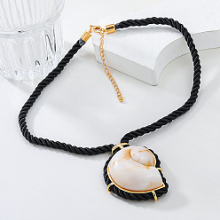 Золотой Летние ожерелья из сплава и смолы в форме ракушки с подвеской из черного поликоттонового шнура, старое кружево, золотые, 18.90 дюйм (48 см)