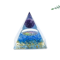 Mixed Stone Orgonite Pyramid Resin Energy Generators, Reiki Natural Quartz Crystal and Natural Amethyst Chips Inside for Home Office Desk Decoration, 60mm