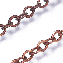 Red Copper Brass Flat Oval Cable Chains, Unwelded, with Spool, Cadmium Free & Nickel Free & Lead Free, Red Copper, 3.3x2.6x0.5mm, about 301.83 Feet(92m)/roll
