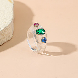 Clair Bagues en alliage de résine pour femmes, avec strass, clair, taille us 7 (17.3 mm)