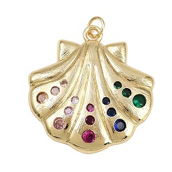 Настоящее золото 18K Латунные микро проложить кубического циркония подвески, формы раковины, стойки покрытие, долговечный, без кадмия и без свинца, с целью перехода в кольце, реальный 18 k позолоченный, 41.5x39.5x3 мм, отверстие : 5 мм