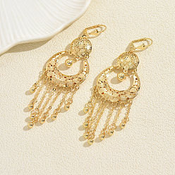 Золотой Винтажные латунные серьги-люстры в этническом стиле с круглой кисточкой в форме луны, золотые, 90x29 мм