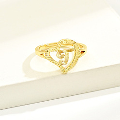 Letter T Латунные алфавитные регулируемые кольца для женщин, без кадмия, без никеля и без свинца, с сердцем, Письмо T, 17 мм, размер США 6 1/4 (16.7 мм)