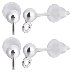 Серебро 10шт. 925 фурнитура для сережек-гвоздиков из стерлингового серебра, круглая серьга-гвоздик, с вертикальными петлями, с печатью 925, с 20 пластиковыми ушными гайками, серебряные, 14 мм, отверстие : 1.5 мм, штифты : 0.7 мм