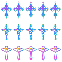 Rainbow Color 30 шт 3 стиль 304 подвески из нержавеющей стали, крест и ангел, Радуга цветов, 29.5~34.5x21~23.5x1.5 мм, отверстие : 1.4~3.5 мм, 10 шт / стиль