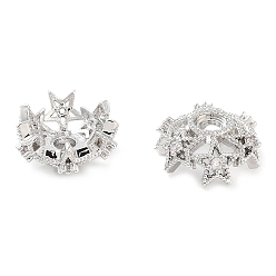 Платина Колпачки для бусин из прозрачного кубического циркония из латуни, без кадмия, без никеля и без свинца, звезда, платина, 11.5x5 мм, отверстие : 2 мм