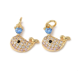 Whale Латунные микро проложить кубического циркония прелести, без кадмия и без свинца, стойки покрытие, долговечный, с целью перехода в кольце, реальный 18 k позолоченный, кит, 12.5x12.5x3 мм, отверстие : 3 мм