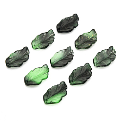 Темно-Зеленый Краски для выпечки стеклянные бусины, Топ пробуренной, лист, темно-зеленый, 28x17x4 мм, отверстие : 1 мм