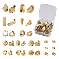 Золотой 304 Выводы серьги из нержавеющей стали шпилька, с петлей и ушными гайками / серьгами, разнообразные, золотые, 24 шт / комплект