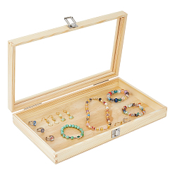 Amande Blanche Vitrines à bijoux en bois avec couvercle transparent, rectangle, amande blanchie, 38x22x5.7 cm