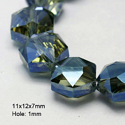 Кадет Синий Гальванические стеклянные бусины, с половиным покрытием, граненые, шестиугольник, кадетский синий, 11x12x7 мм, отверстие : 1 мм