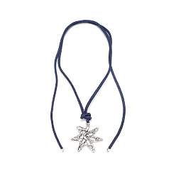Platino Collares con colgante de flor de aleación, cordón de nailon ajustable y nudo para mujer., acero azul, Platino, 50.39 pulgada (128 cm)