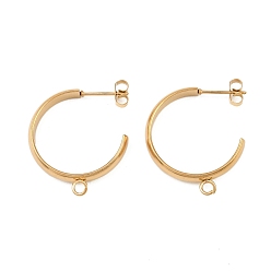 Золотой 304 Выводы серьги из нержавеющей стали шпилька, c-образный, с петлей, золотые, 27x4 мм, отверстие : 2.5 мм