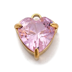 Light Rosaline AB 304 из нержавеющей стали горный хрусталь подвески, вакуумное покрытие pvd, сердце, реальный 18 k позолоченный, светлый розалин аб, 11x9.5x5 мм, отверстие : 1.6 мм