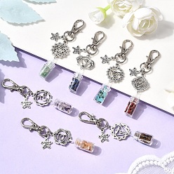 Платина 7 шт. подвесные украшения из сплава в тибетском стиле, бутылка, со стеклом, натуральный аметистовый осколок и синтетический бирюзовый осколок, платина, 81.5 мм