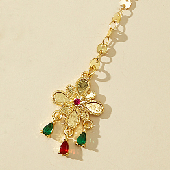 Золотой Цепочка для наращивания волос в этническом стиле с кисточками из латуни и кубическим цирконием для женщин, цветок, заколки для волос, золотые, 125x18 мм