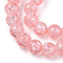 Salmon Spray Painted Crackle Glass Beads Strands, Round, Salmon, 8mm, Hole: 1.3~1.6mm, about 100pcs/strand, 31.4 inch
