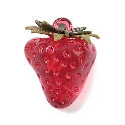 Красный Прозрачные акриловые подвески, клубника, красные, 37.5x31x28 мм, отверстие : 3.5 мм