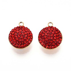 Красный Ионное покрытие (ip) 201 брелоки из нержавеющей стали, плоско-круглые, с полимерной глиной горный хрусталь, реальный 18 k позолоченный, красные, 13.5x11.5x5~6 мм, отверстие : 1.6 мм