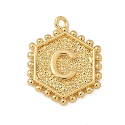 Letter C Латунные подвески, без кадмия, без никеля и без свинца, подвески в виде шестиугольных букв, буква С, 20x16x2.5 мм, отверстие : 1.5 мм