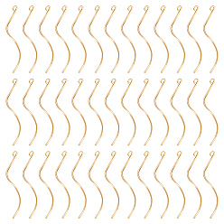 Real 18K Gold Plated 40Pcs Brass Earring Findings, with Loop, Long-Lasting Plated, Nickel Free, Wavy Line, Real 18K Gold Plated, 37.5x7x1mm, Hole: 1.6mm