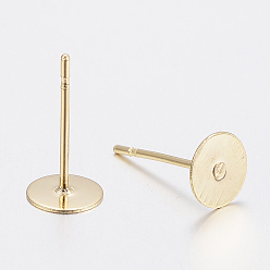 Real 24K Gold Plated 304 Stainless Steel Stud Earring Findings, Flat Round, Real 24k Gold Plated, 10x0.3mm, Pin: 12x0.7mm