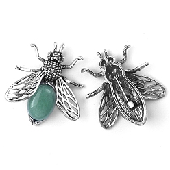 Зеленый Авантюрин Натуральные зеленые броши с пчелами из авантюрина, броши с насекомыми из сплава и стекла со стразами, античное серебро, 48x40x12 мм