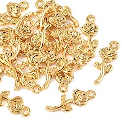Real 18K Gold Plated SHEGRACE Brass Rose Charms, Cadmium Free & Nickel Free & Lead Free, Real 18K Gold Plated, 14x5x2mm, Hole: 1.2mm