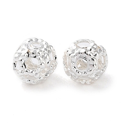 Серебро Латунные бусины, Круглые филигранные бусины, долговечный, стойки покрытие, серебряные, 4 мм, отверстие : 0.8 мм