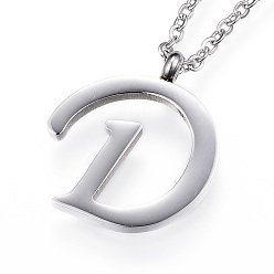 Stainless Steel Color Non-Tarnish 304 Stainless Steel Initial Pendant Necklaces, Letter D, with Cable Chains and Lobster Clasp, Stainless Steel Color, 18.11 inch(46cm)
