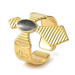 Настоящее золото 18K Крест 304 эмалированные открытые манжеты из нержавеющей стали для женщин, ионное покрытие (ip), реальный 18 k позолоченный, 28 мм, внутренний диаметр: регулируемый