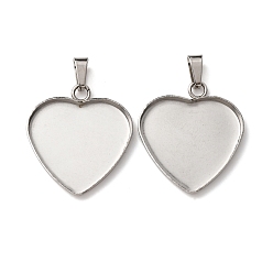Нержавеющая Сталь Цвет 304 Настройки кабошон из нержавеющей стали кулон, сердце, цвет нержавеющей стали, лоток : 20x20.5 мм, 24.5x21x1.5 мм, отверстие : 3x6 мм