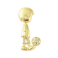 Human Покрытие стойки латунь микропаве прозрачные подвески из кубического циркония, без кадмия и без свинца, долговечный, мальчик, реальный 18 k позолоченный, человек, 40x18x7 мм, отверстие : 4x3 мм