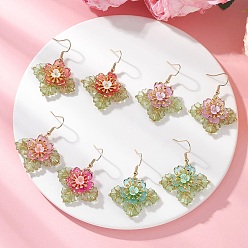 (52) Непрозрачная лаванда Серьги-подвески из цветочных латунных стеклянных бусин, с акриловыми и 304 нержавеющими крючками для сережек, золотые, разноцветные, 47x33.5 мм