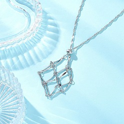 Нержавеющая Сталь Цвет 304 подвеска из нержавеющей стали в виде пустого мешочка в технике макраме, ожерелья из сингапурской цепи, с латунными скользящими бусинами, цвет нержавеющей стали, 23.27 дюйм (59.1 см)