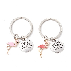 (52) Непрозрачная лаванда 2шт. сплав эмалированные брелоки, с кольцами для ключей из сплава, форма фламинго, разноцветные, 60.5 мм