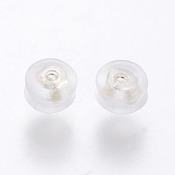 Серебро Силиконовые гайки для ушей, спинки для серьги, с латунной фурнитурой , серебряный цвет гальваническим, 5x4 мм, отверстие : 0.7 мм