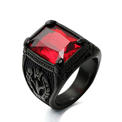 Красный 316Мужские винтажные резные кольца из нержавеющей стали с кубическим цирконием, квадратный, готические кольца, чёрные, красные, размер США 12 (21.4 мм)