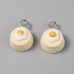 Лимонный шифон Непрозрачные подвески смолы, торт прелести, имитация еды, с платиновыми тоновыми железными петлями, лимонный шифон, 18x13x10.5 мм, отверстие : 2.2 мм