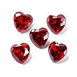 Светло-сиамский Стеклянные стразы кабошоны, задние и задние, граненые, сердце, Light Siam, 8x8x4.5 мм