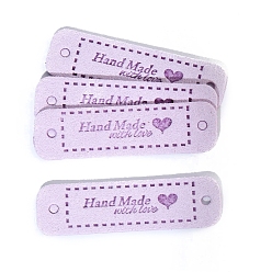 Лиловый Прямоугольник со словом ручная работа с любовью этикетка из искусственной кожи, для джинсов своими руками, , обуви, аксессуары для шляп, сирень, 55x15 мм