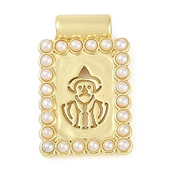 Настоящее золото 18K Стойки обшивки латунные подвески, с пластмассовой жемчужиной abs, долговечный, без кадмия и без свинца, прямоугольные, реальный 18 k позолоченный, 23.5x14.5x4.5 мм, отверстие : 2 мм