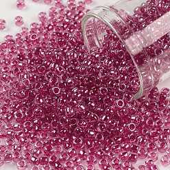 (350) Inside Color Crystal/Fuchsia Lined Тохо 8/0 круглые бусины, японский бисер, (350) внутри цветной кристалл / фуксия на подкладке, 8/0, 3 мм, отверстие : 1 мм, Около 222 шт / 10 г