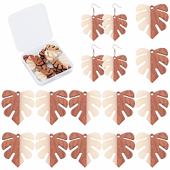 WhiteSmoke Resin & Wood Pendants, Tropical Leaf Charms, Monstera Leaf Pendant, WhiteSmoke, 30x28x3.5mm, Hole: 2mm, 12pcs/box