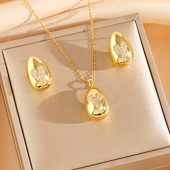 Сердце 304 комплекты из серег-гвоздиков и ожерелий с кубическим цирконием из нержавеющей стали, слеза, золотые, сердце, 450 мм