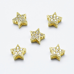 Золотой Латунные микро проложить кубического циркония подвески, многожильных ссылки, без кадмия, без никеля и без свинца, звезда, золотые, 5x3 мм, отверстие : 1x2 мм