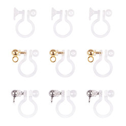 Platinum & Golden Plastic Clip-on Earring Findings, For Non-pierced Ears, with Brass Findings, Platinum & Golden, 6.8x5.2x1.1cm