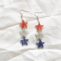 Звезда День независимости серьги из сплава и акрила, золотые, звезда, 78x18 мм